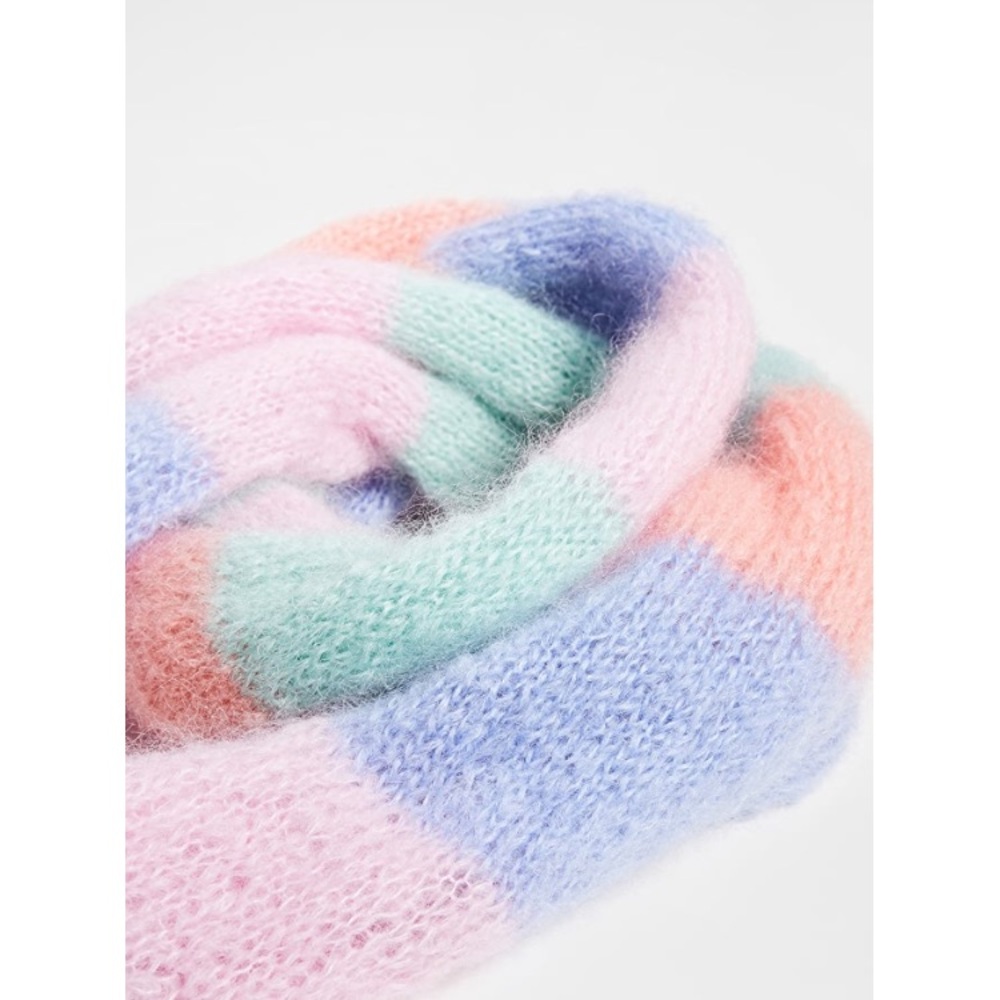 New Rose Carmine Pastel Colorful Striped Mohair Knit Scarf - Picture 5 of 8